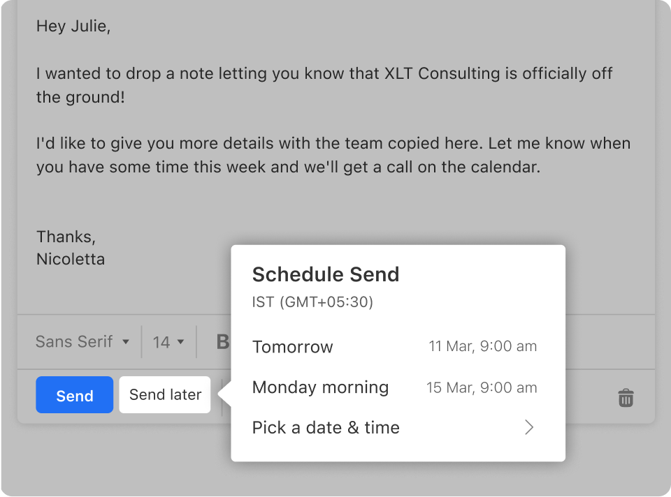 Schedule send feature
